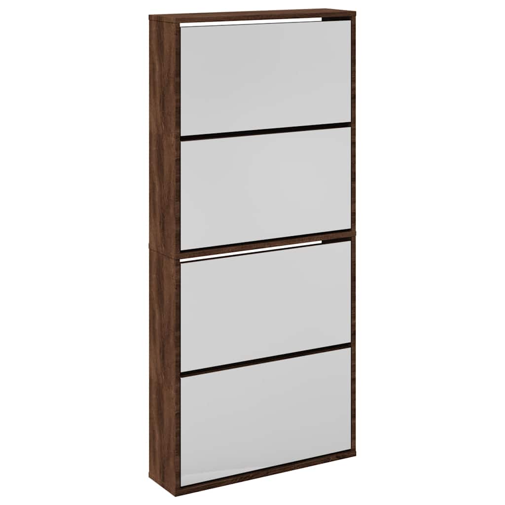 Scarpiera con Specchio a 4 Livelli Rovere Marrone 63x17x134 cm