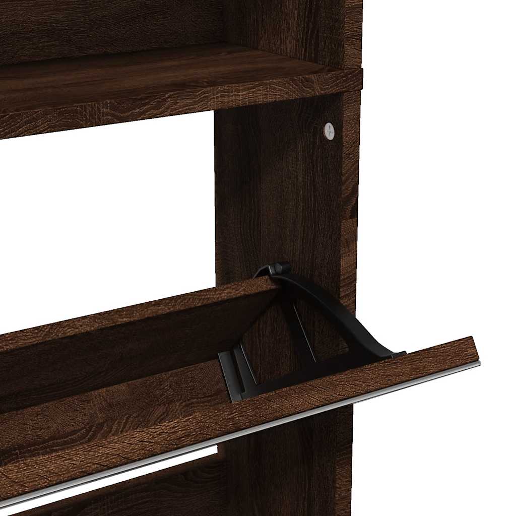 Scarpiera con Specchio a 4 Livelli Rovere Marrone 63x17x134 cm