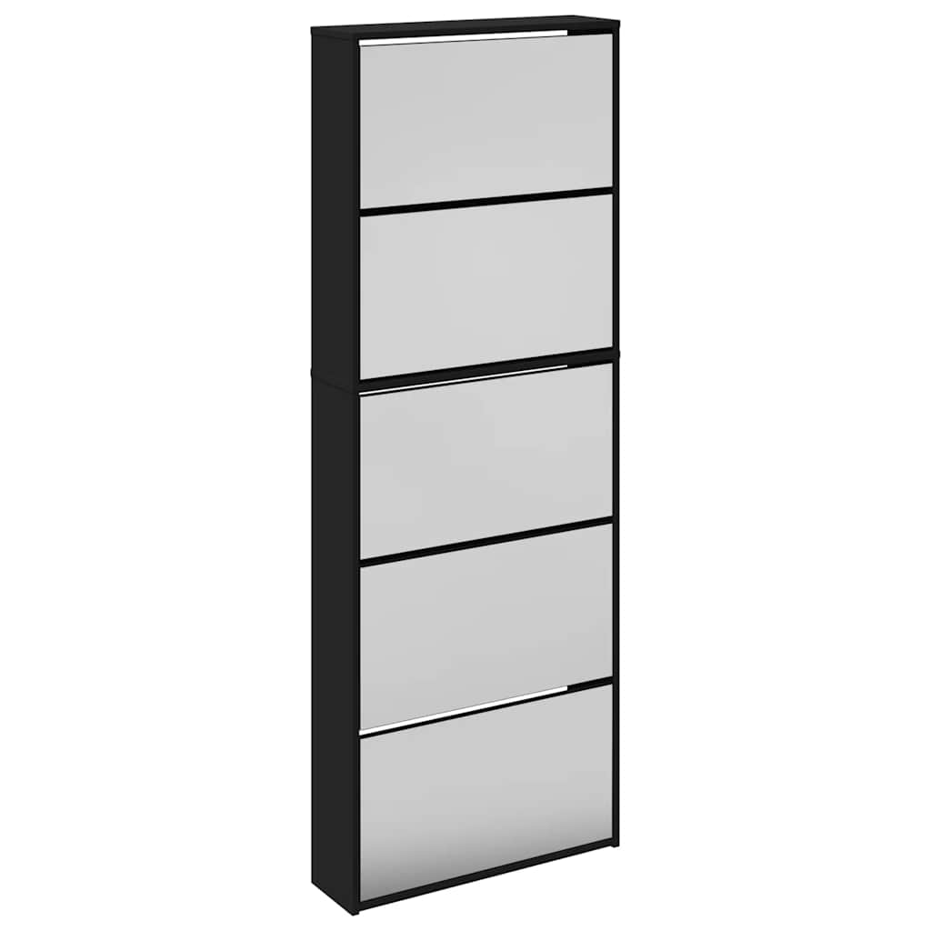 Scarpiera con Specchio a 5 Livelli Nera 63x17x169,5 cm