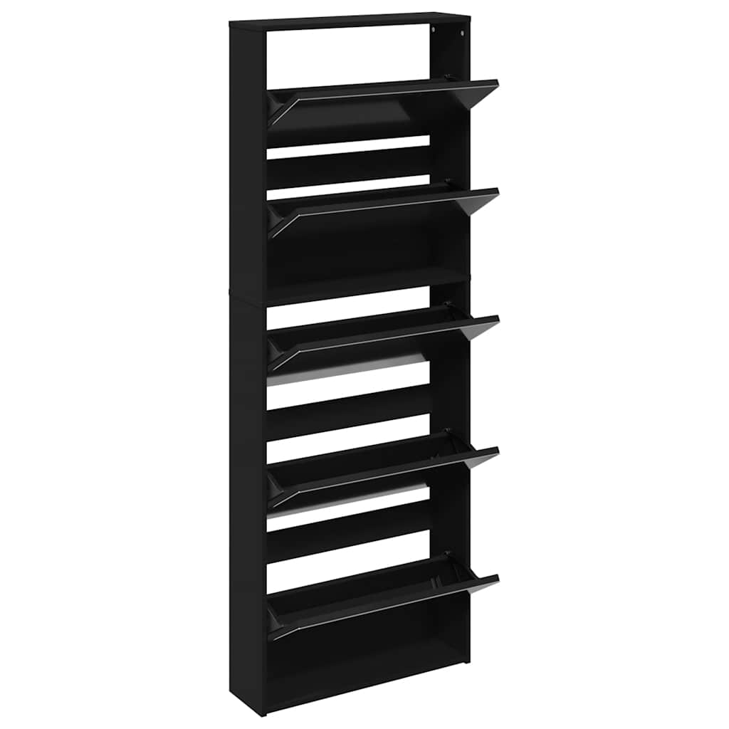 Scarpiera con Specchio a 5 Livelli Nera 63x17x169,5 cm