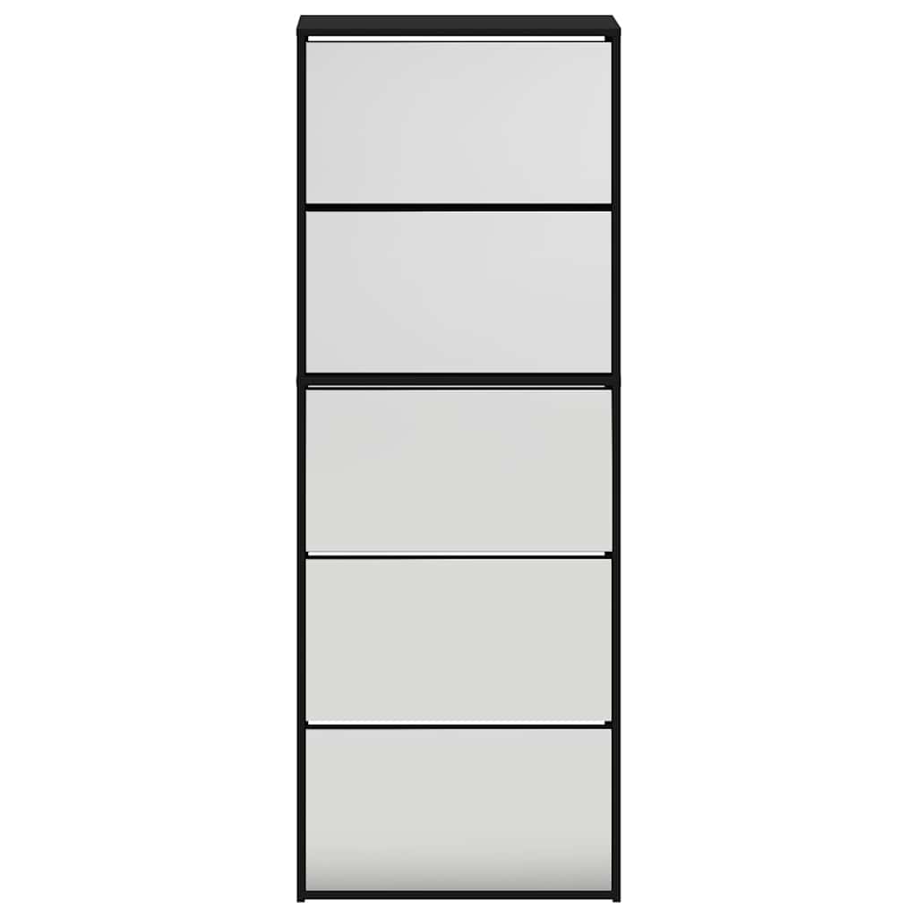 Scarpiera con Specchio a 5 Livelli Nera 63x17x169,5 cm