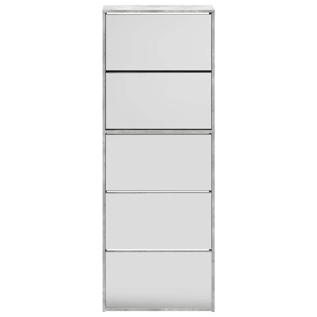 Scarpiera con Specchio a 5 Livelli Grigio Cemento 63x17x169,5cm