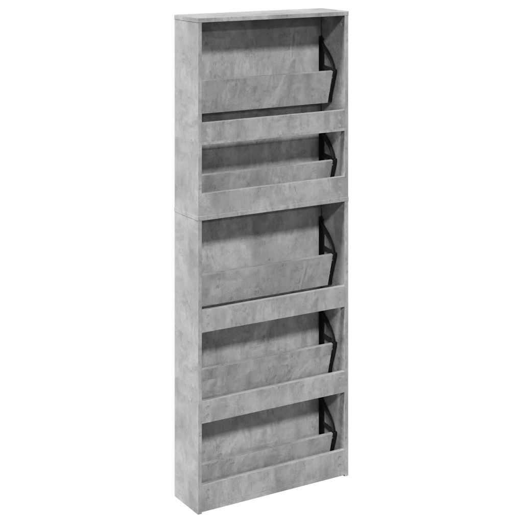 Scarpiera con Specchio a 5 Livelli Grigio Cemento 63x17x169,5cm