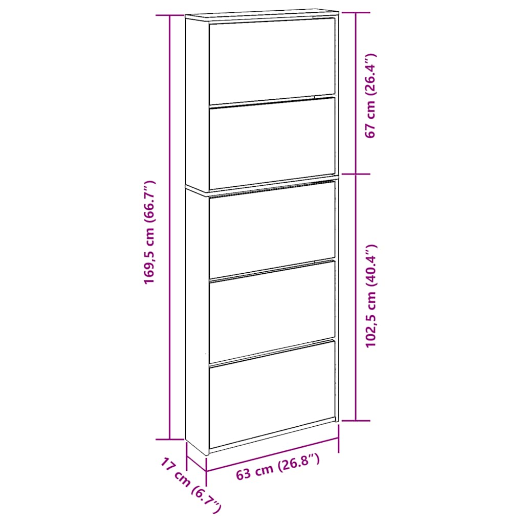 Scarpiera con Specchio a 5 Livelli Grigio Cemento 63x17x169,5cm