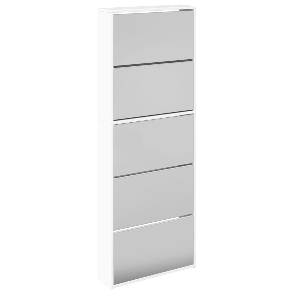 Scarpiera con Specchio a 5 Livelli Bianco Lucido 63x17x169,5 cm