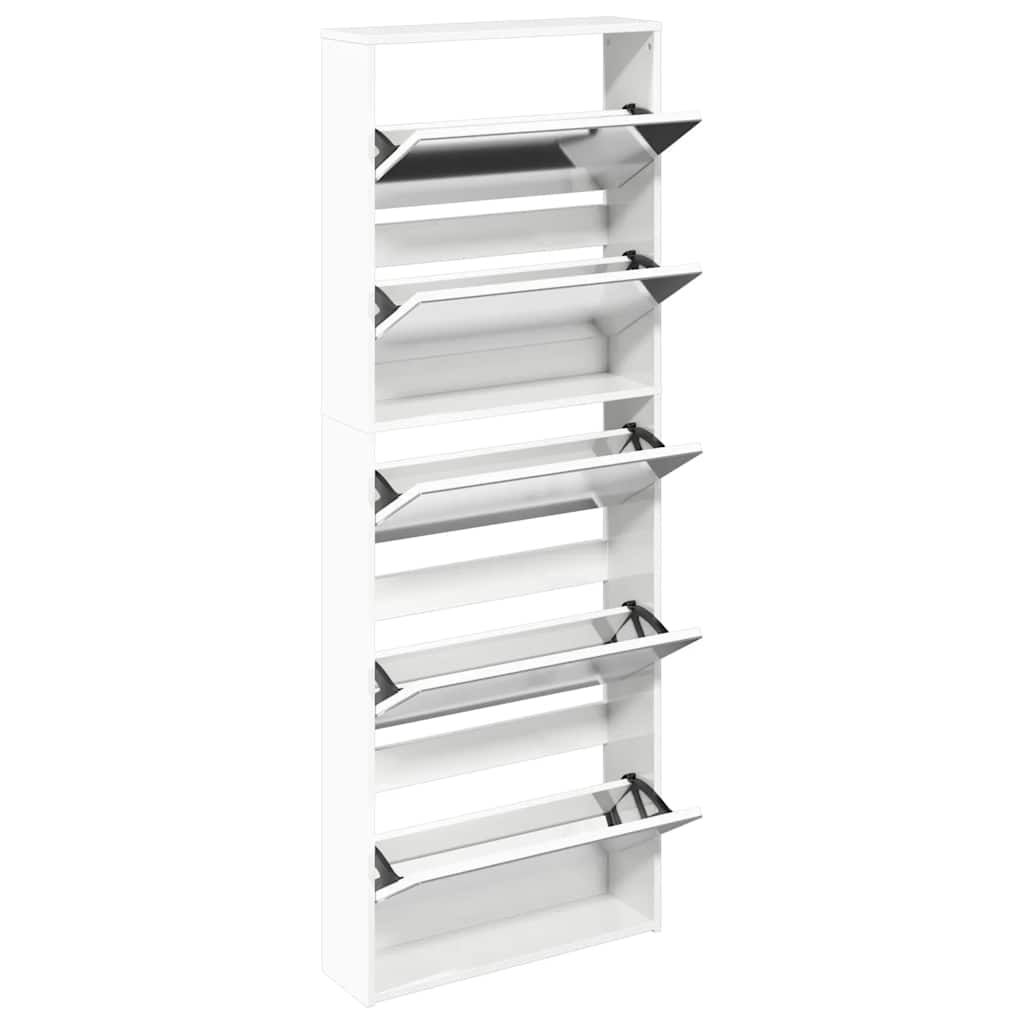 Scarpiera con Specchio a 5 Livelli Bianco Lucido 63x17x169,5 cm