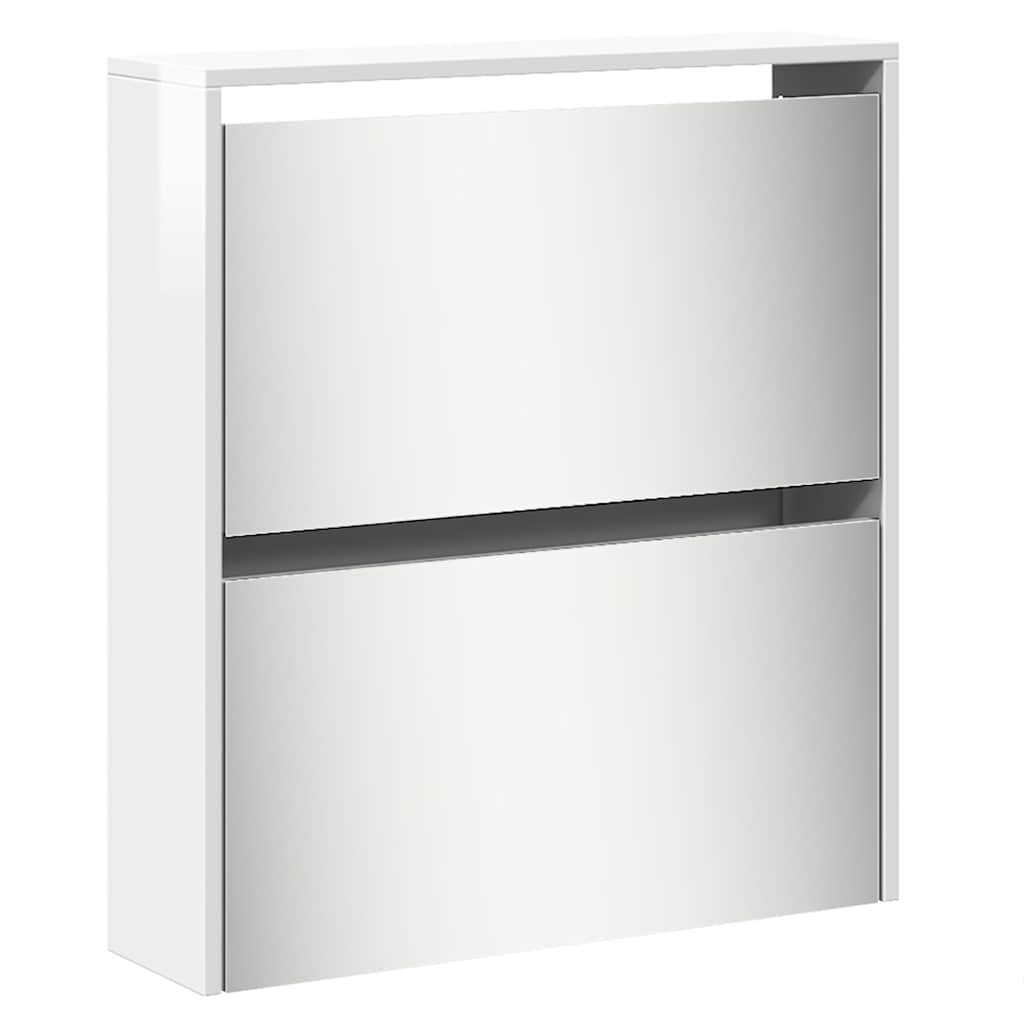 Scarpiera con Specchio a 5 Livelli Bianco Lucido 63x17x169,5 cm