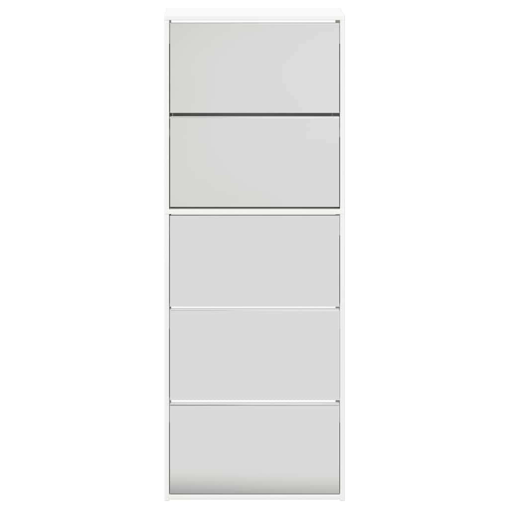 Scarpiera con Specchio a 5 Livelli Bianco Lucido 63x17x169,5 cm