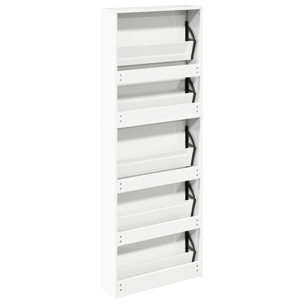 Scarpiera con Specchio a 5 Livelli Bianco Lucido 63x17x169,5 cm