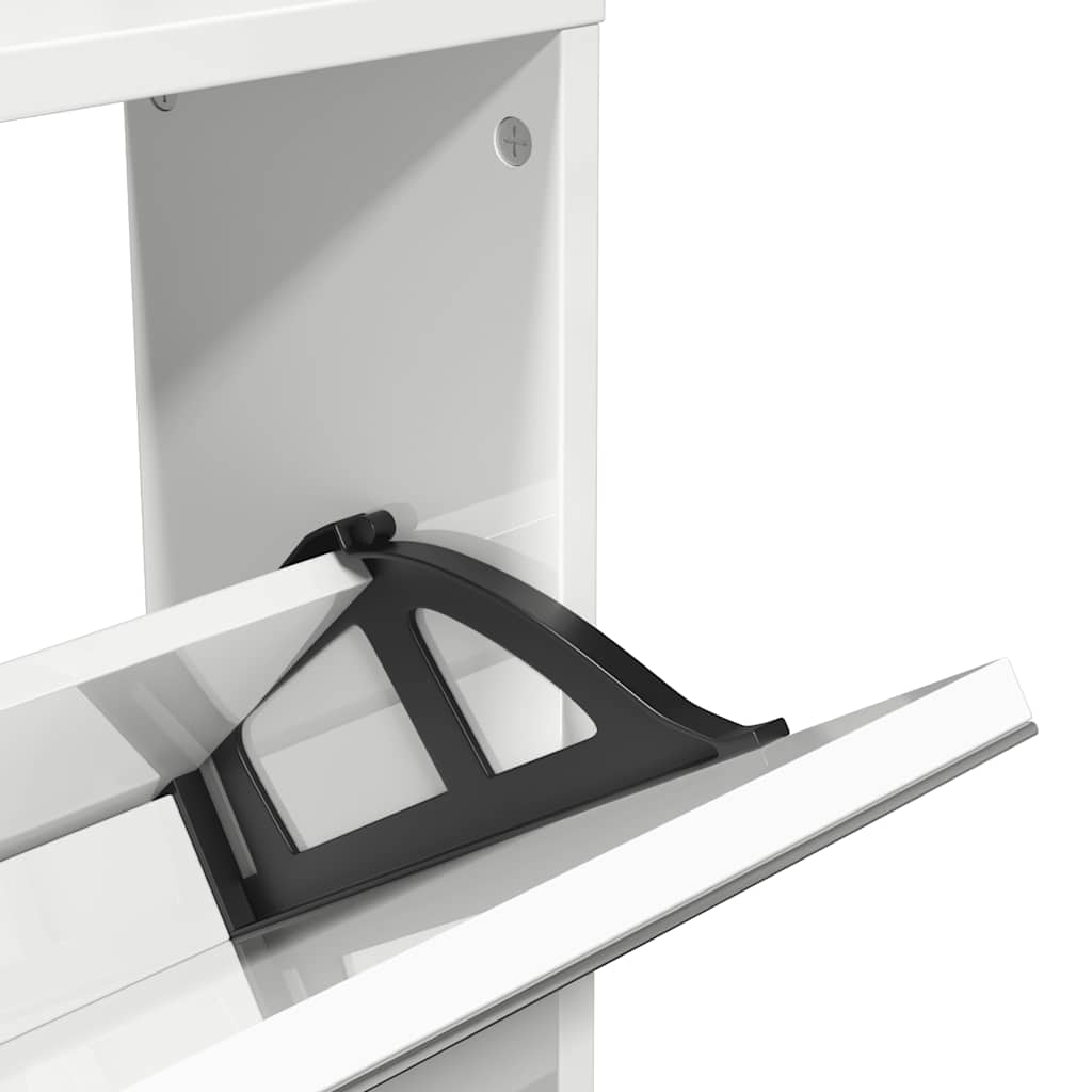Scarpiera con Specchio a 5 Livelli Bianco Lucido 63x17x169,5 cm