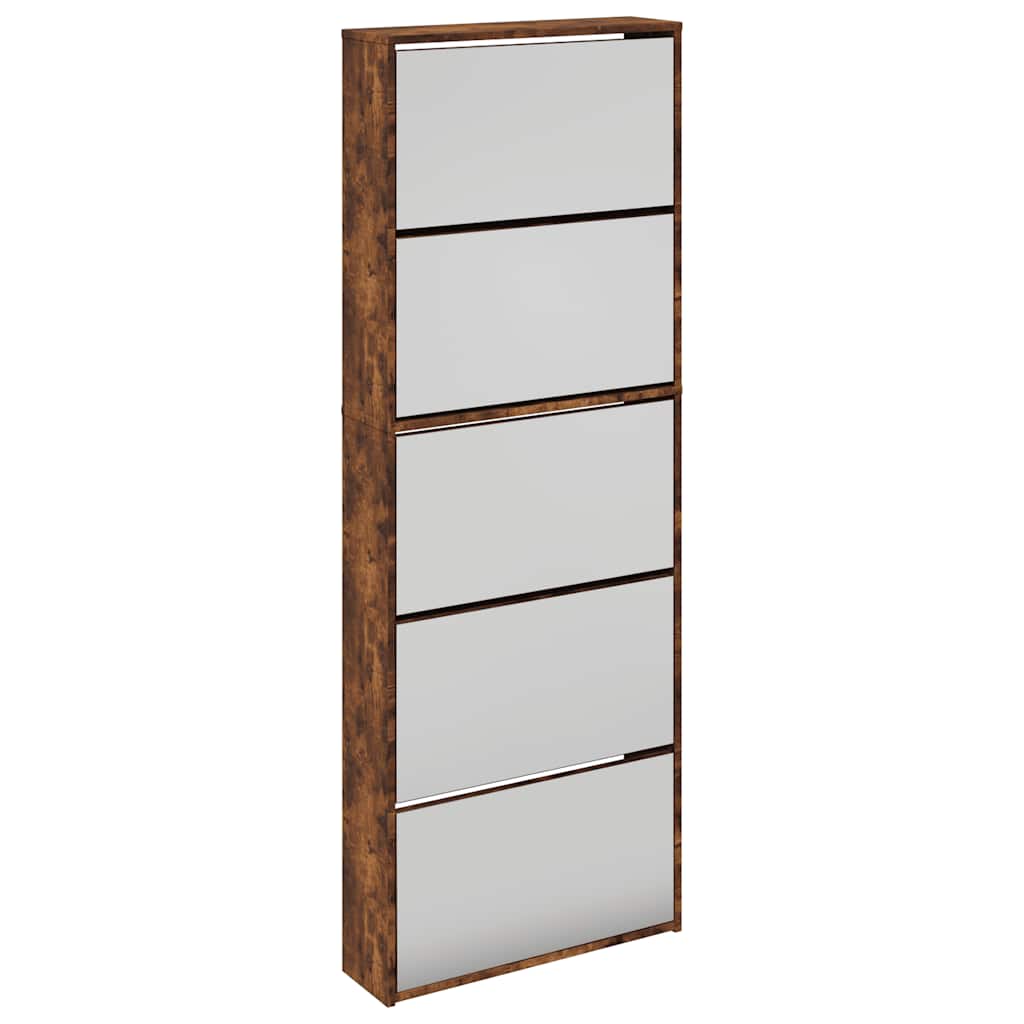 Scarpiera con Specchio a 5 Livelli Rovere Fumo 63x17x169,5 cm