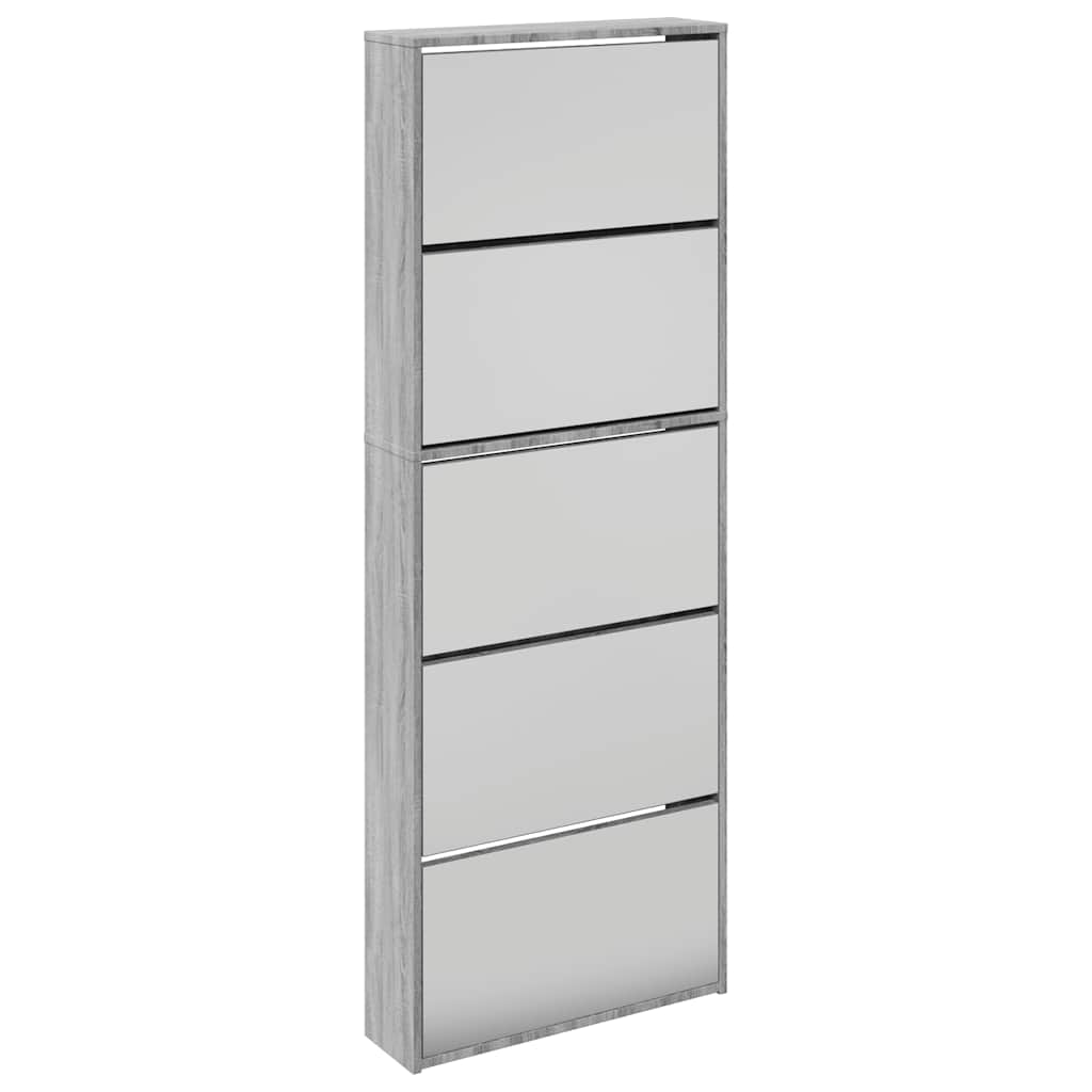 Scarpiera con Specchio a 5 Livelli Grigio Sonoma 63x17x169,5 cm