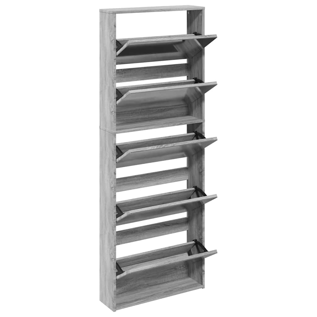 Scarpiera con Specchio a 5 Livelli Grigio Sonoma 63x17x169,5 cm