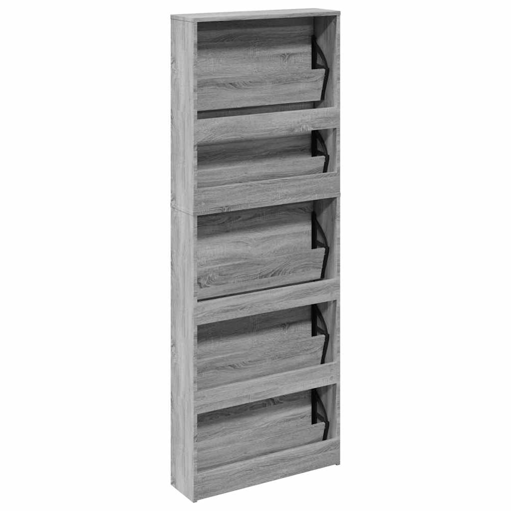 Scarpiera con Specchio a 5 Livelli Grigio Sonoma 63x17x169,5 cm
