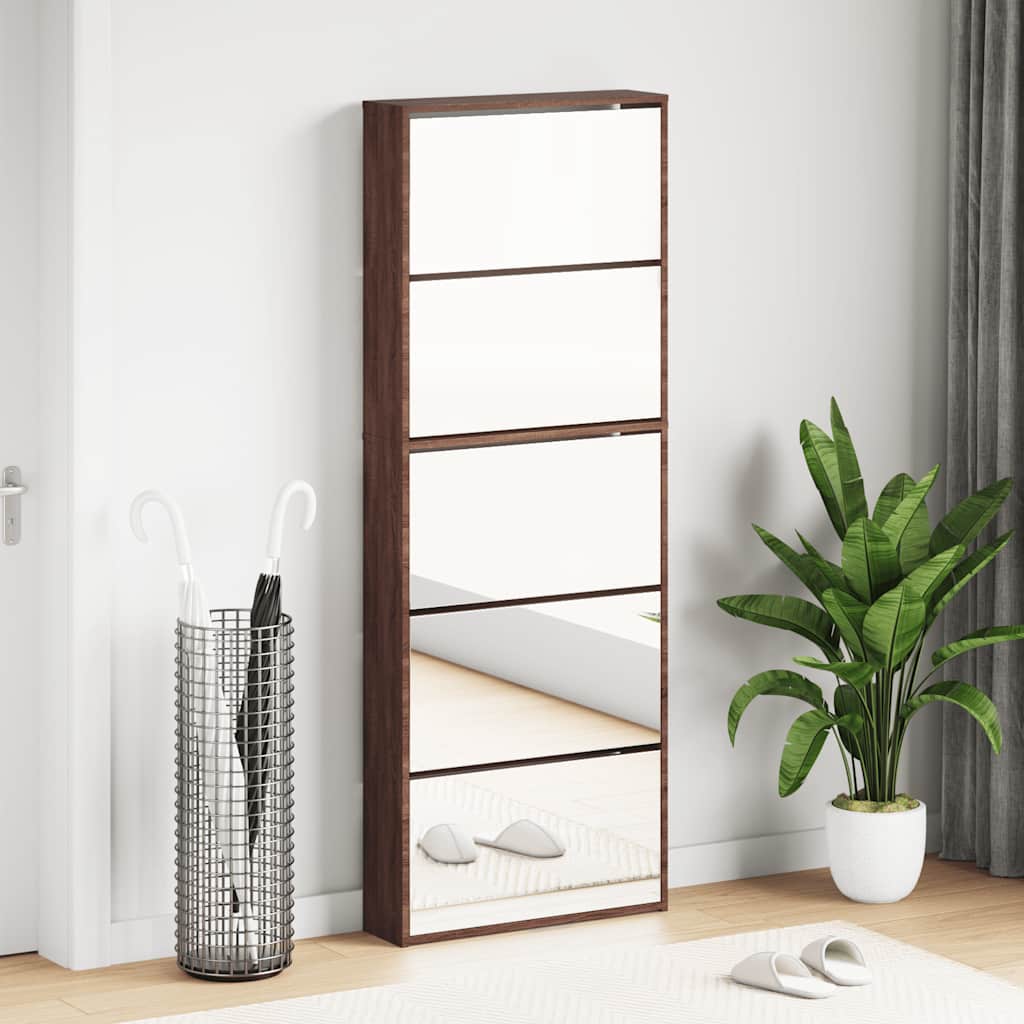 Scarpiera con Specchio a 5 Livelli Rovere Marrone 63x17x169,5cm