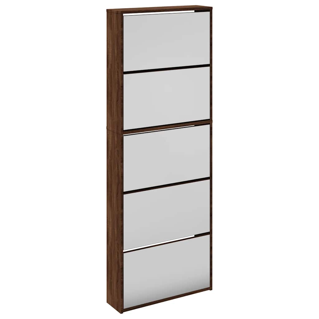Scarpiera con Specchio a 5 Livelli Rovere Marrone 63x17x169,5cm