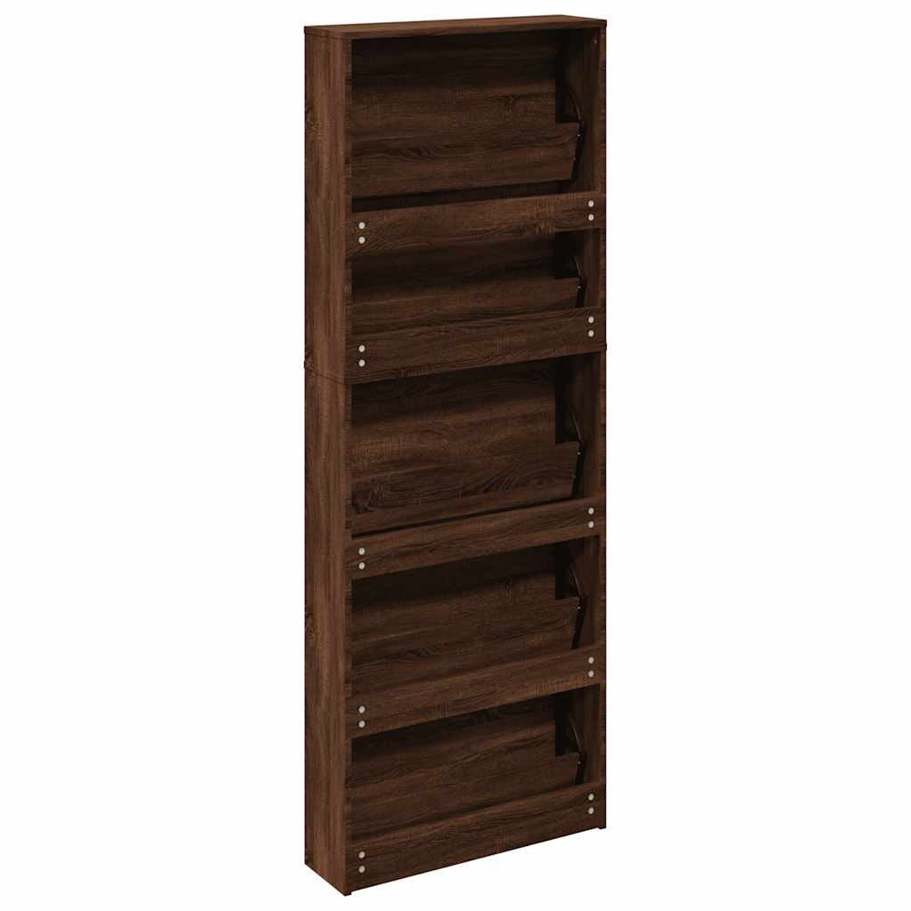 Scarpiera con Specchio a 5 Livelli Rovere Marrone 63x17x169,5cm