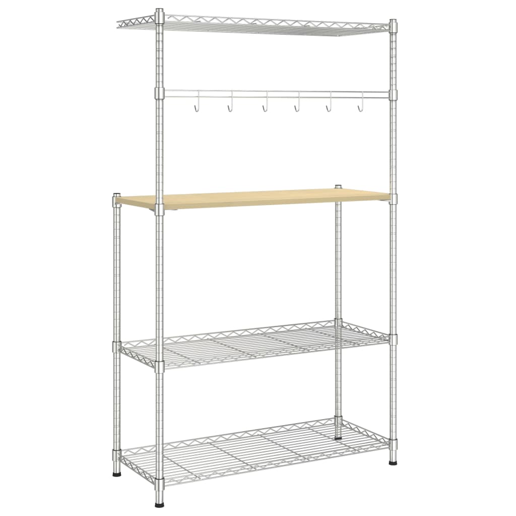 Scaffale Forno a Microonde 4 Ripiani 90x35x150cm Ferro Cromato