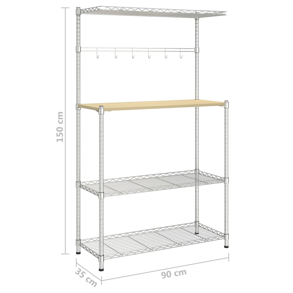 Scaffale Forno a Microonde 4 Ripiani 90x35x150cm Ferro Cromato