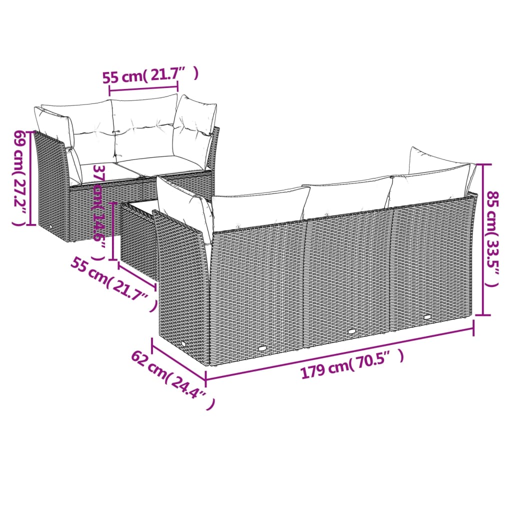 Set Divano da Giardino 6 pz con Cuscini Nero in Polyrattan