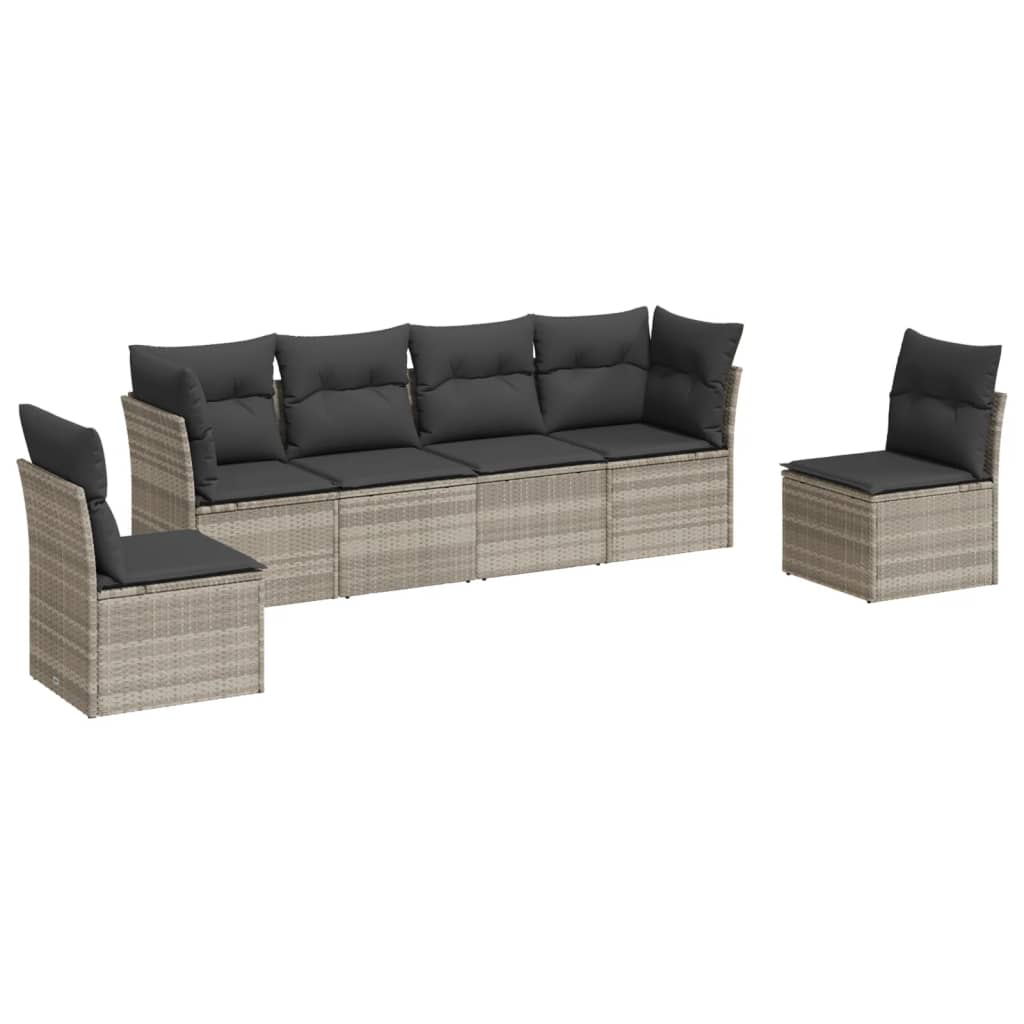 Set Divano da Giardino 6pz con Cuscini Grigio Chiaro Polyrattan