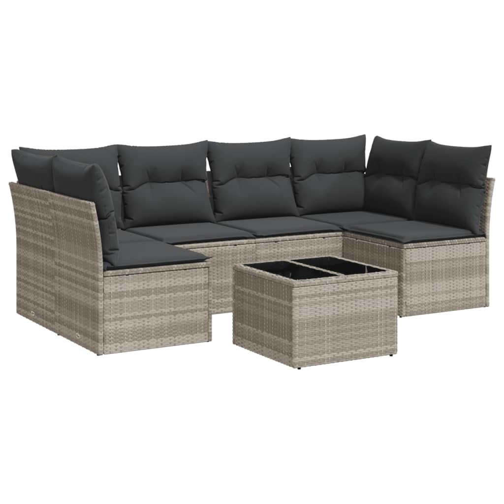 Set Divani da Giardino 7pz con Cuscini Grigio Chiaro Polyrattan