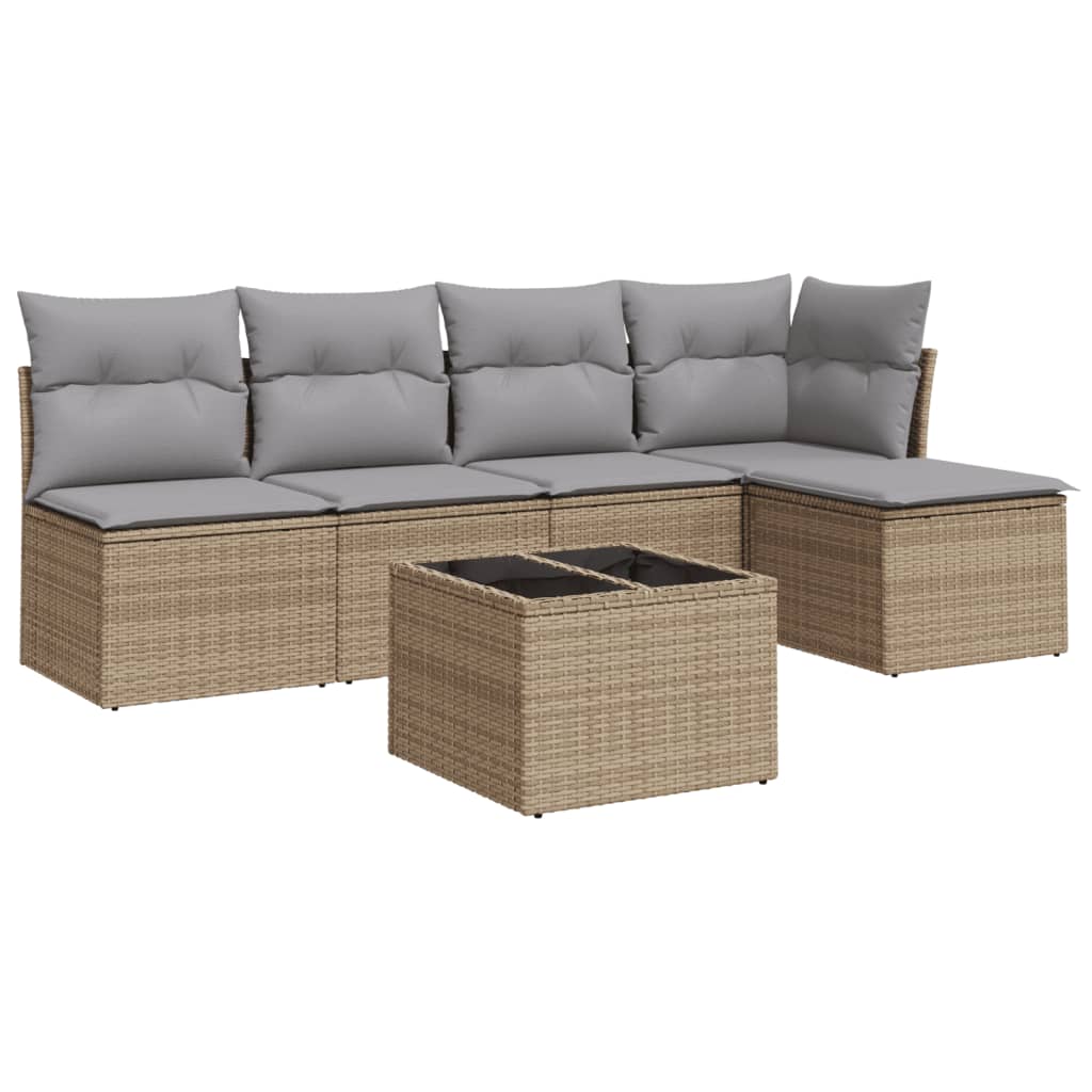 Set Divano da Giardino 6 pz con Cuscini Beige in Polyrattan