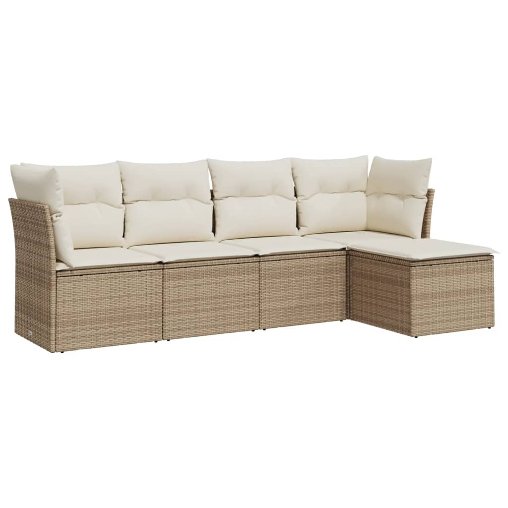 Set Divano da Giardino 5 pz con Cuscini Beige in Polyrattan