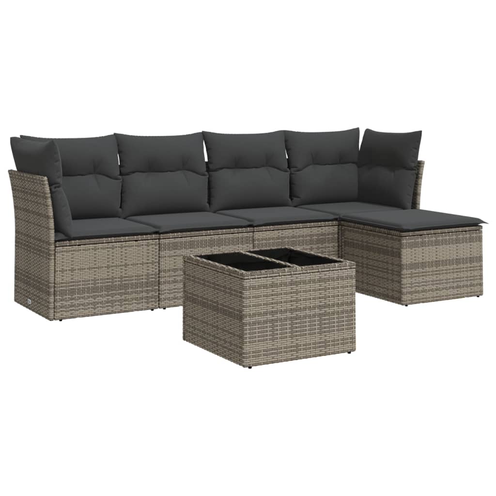 Set Divano da Giardino 6 pz con Cuscini Grigio in Polyrattan