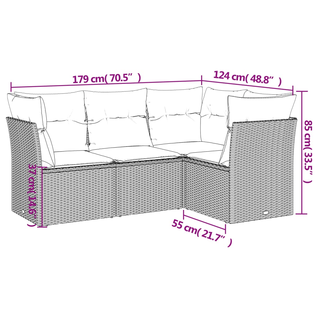 Set Divano da Giardino 4 pz con Cuscini Beige in Polyrattan