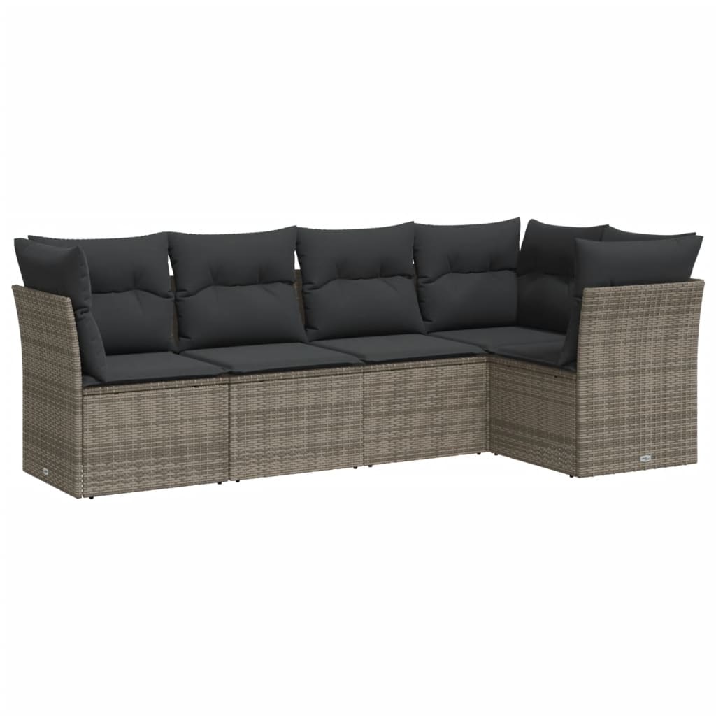 Set Divano da Giardino 5 pz con Cuscini Grigio in Polyrattan