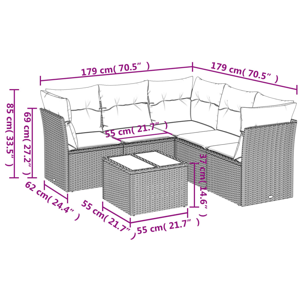 Set Divano da Giardino 6 pz con Cuscini Nero in Polyrattan