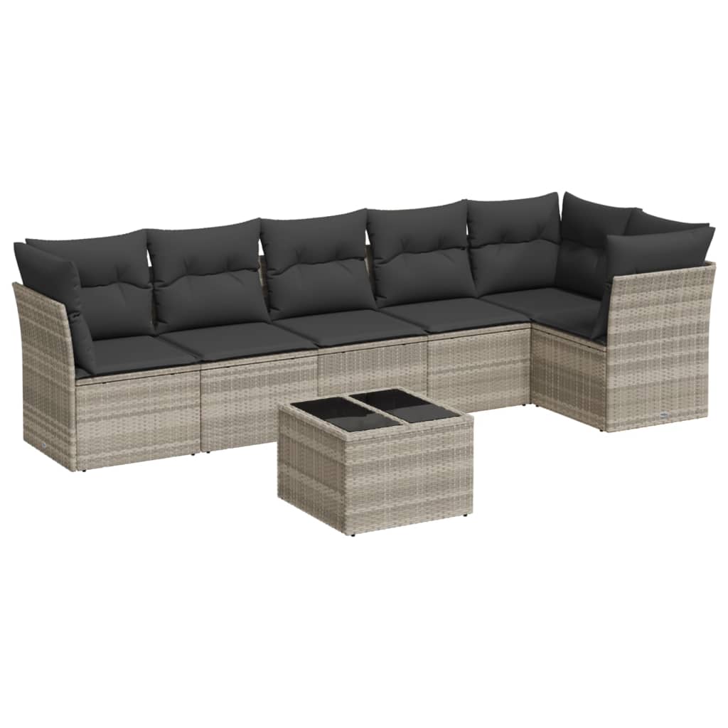 Set Divani da Giardino 7pz con Cuscini Grigio Chiaro Polyrattan