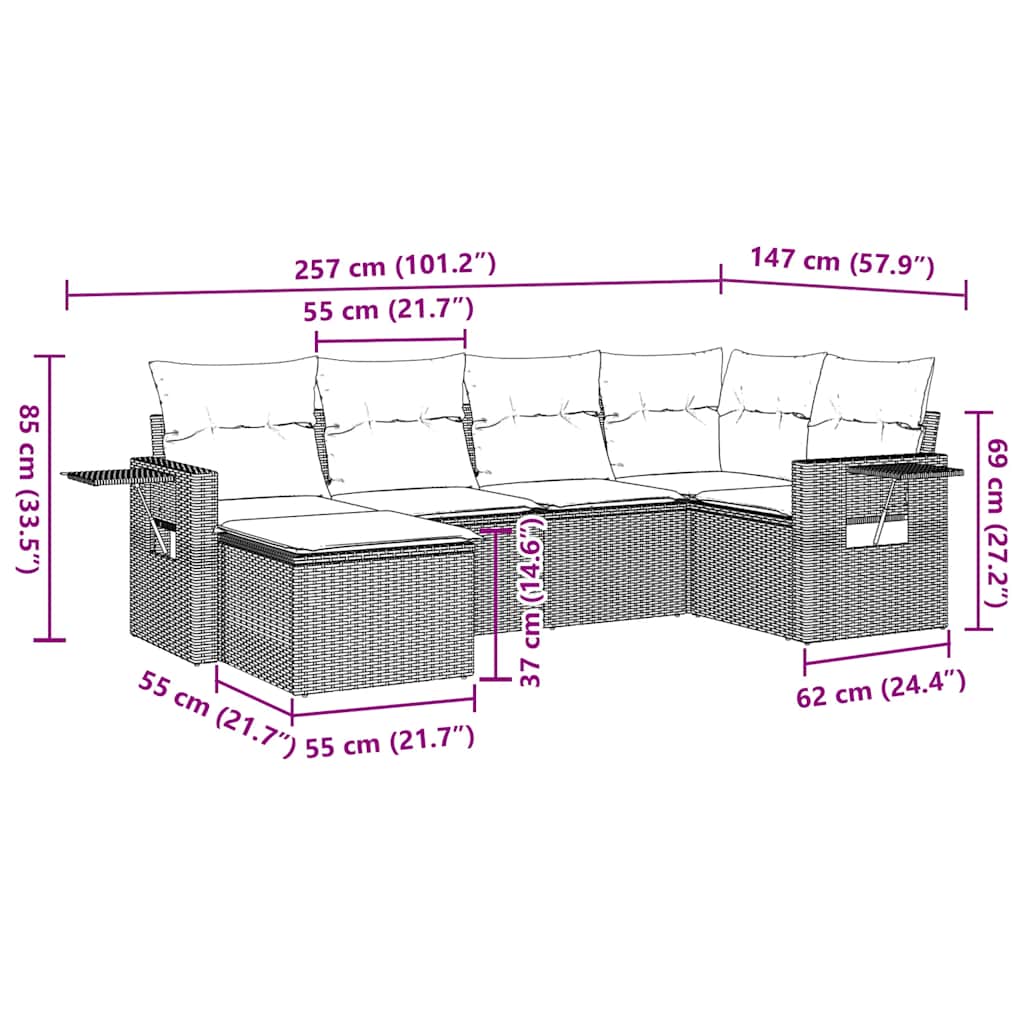 Set Divani da Giardino con Cuscini 7pz Nero Polyrattan