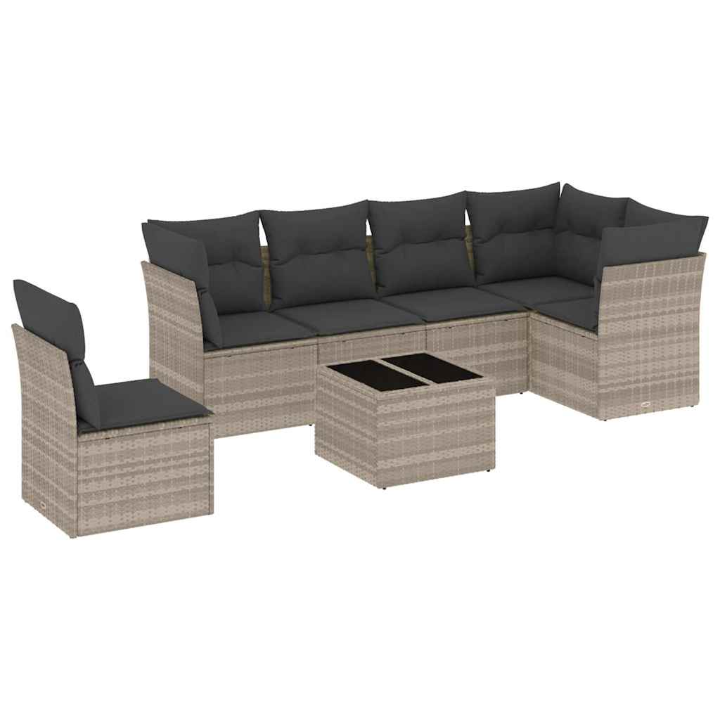 Set Divani da Giardino 7pz con Cuscini Grigio Chiaro Polyrattan