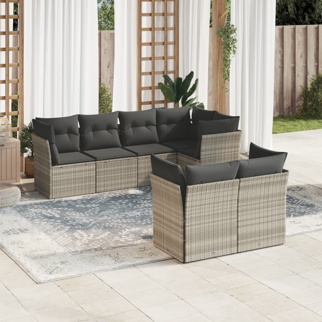 Set Divani da Giardino 7pz con Cuscini Grigio Chiaro Polyrattan
