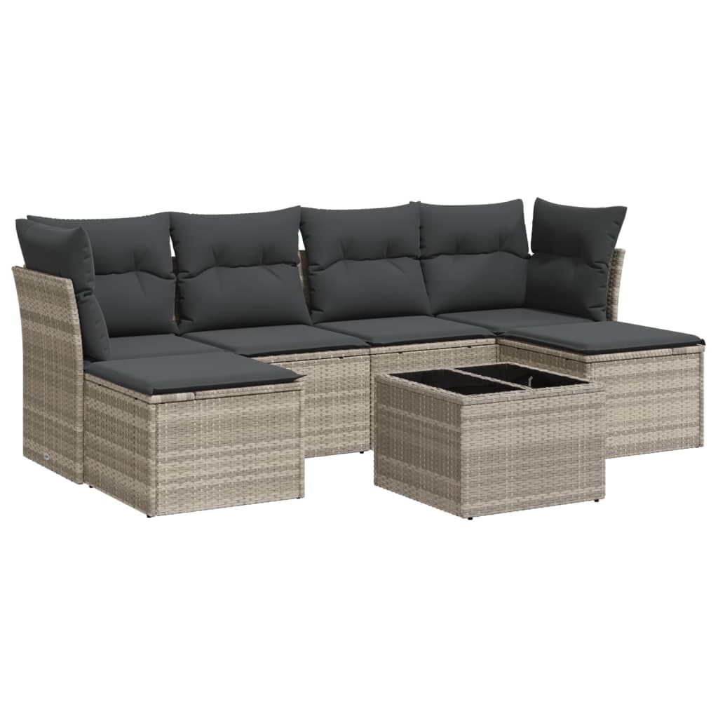 Set Divani da Giardino 7pz con Cuscini Grigio Chiaro Polyrattan