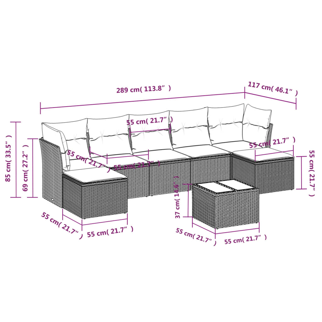 Set Divano da Giardino 8 pz con Cuscini Grigio in Polyrattan