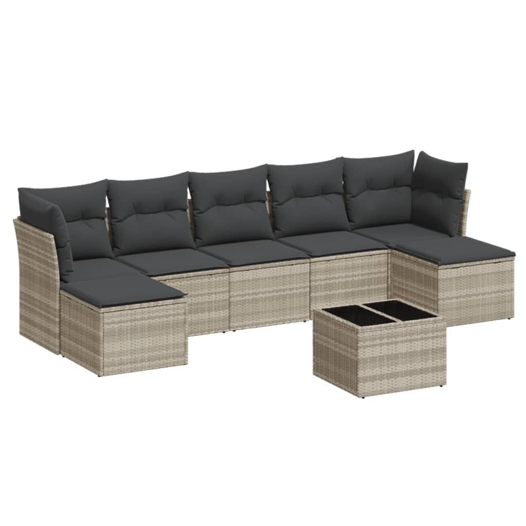 Set Divano da Giardino 8pz con Cuscini Grigio Chiaro Polyrattan