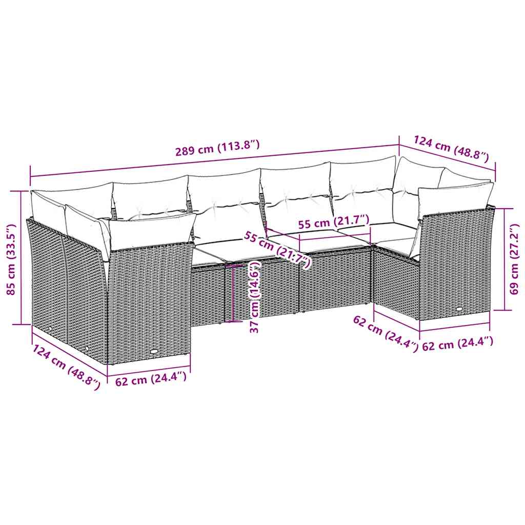 Set Divani da Giardino 7pz con Cuscini Grigio Chiaro Polyrattan