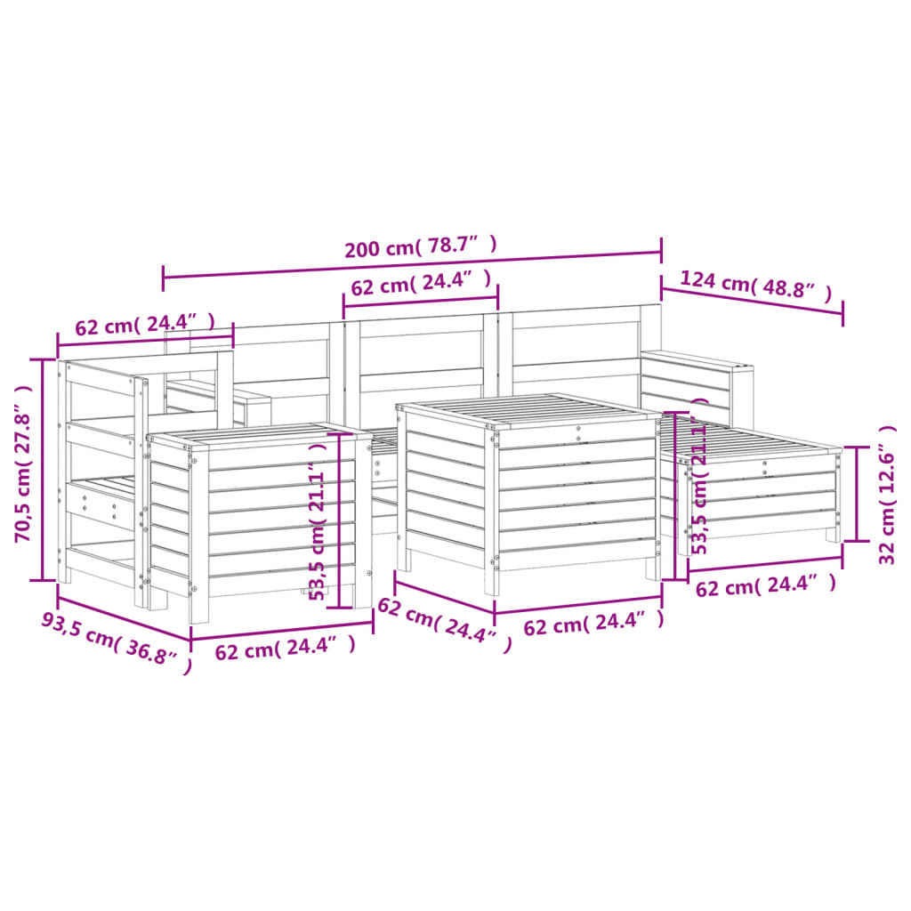 Set Divani da Giardino 7 pz in Legno Impregnato di Pino