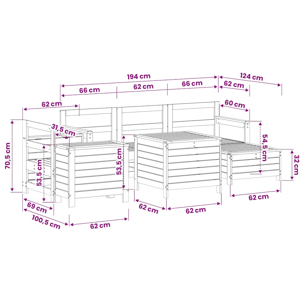 Set Divani da Giardino 7 pz in Legno Massello Abete Douglas