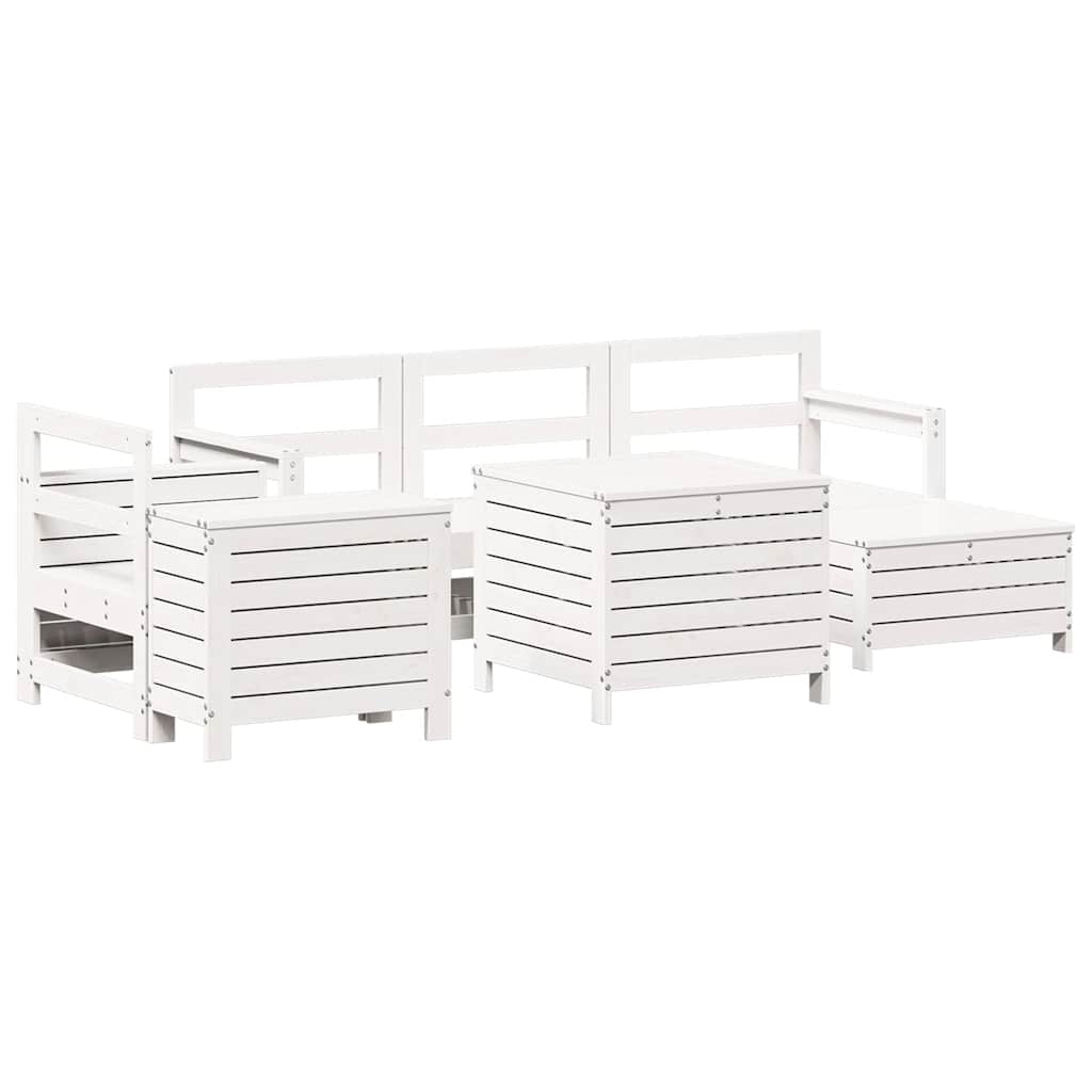 Set Divani da Giardino 7 pz Bianco in Legno Massello di Pino