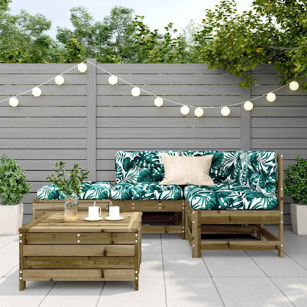 Set Divani da Giardino 5pz con Cuscini Legno Impregnato di Pino