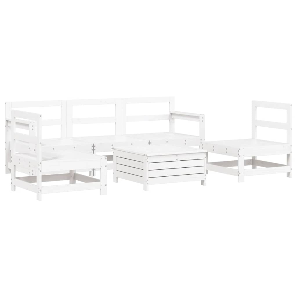 Set Divani da Giardino 6 pz Bianco in Legno Massello di Pino
