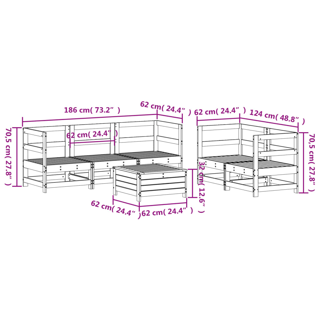 Set Divani da Giardino 6 pz in Legno Impregnato di Pino