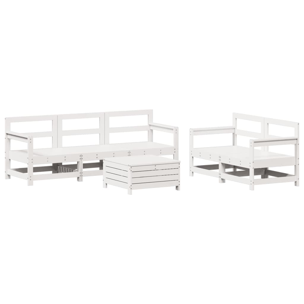 Set Divani da Giardino 6 pz Bianco in Legno Massello di Pino