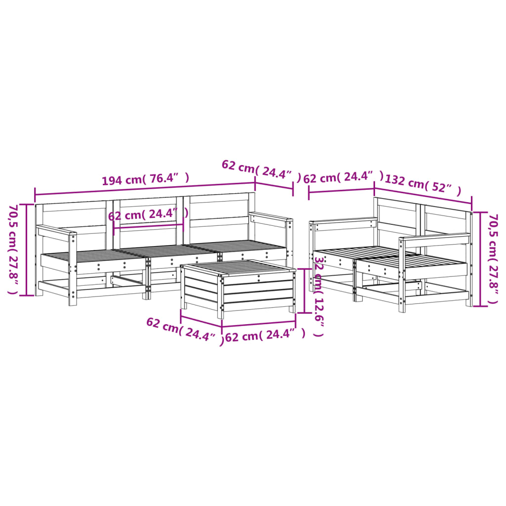 Set Divani da Giardino 6 pz in Legno Impregnato di Pino