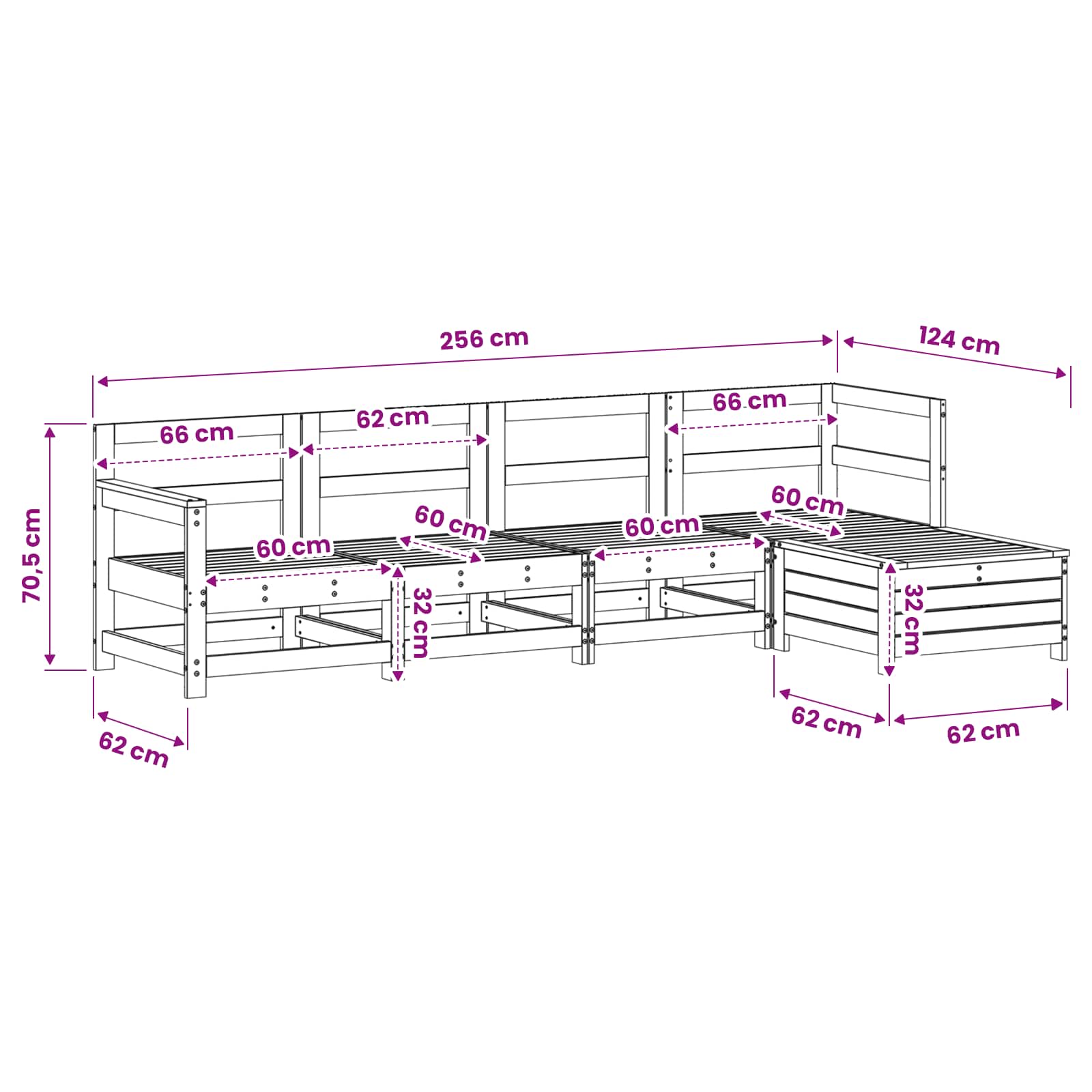 Set Salotto da Giardino 5 pz Bianco in Legno Massello di Pino