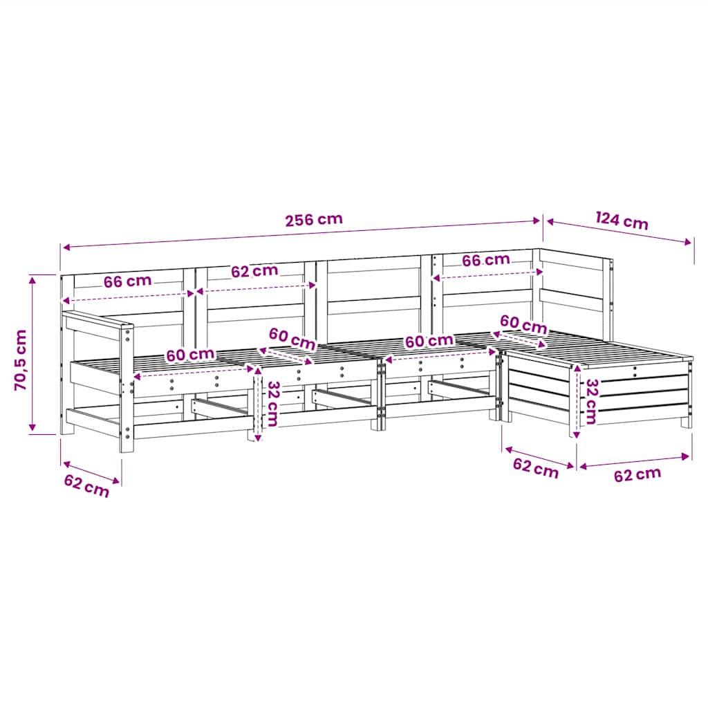 Set Salotto da Giardino 5 pz Bianco in Legno Massello di Pino
